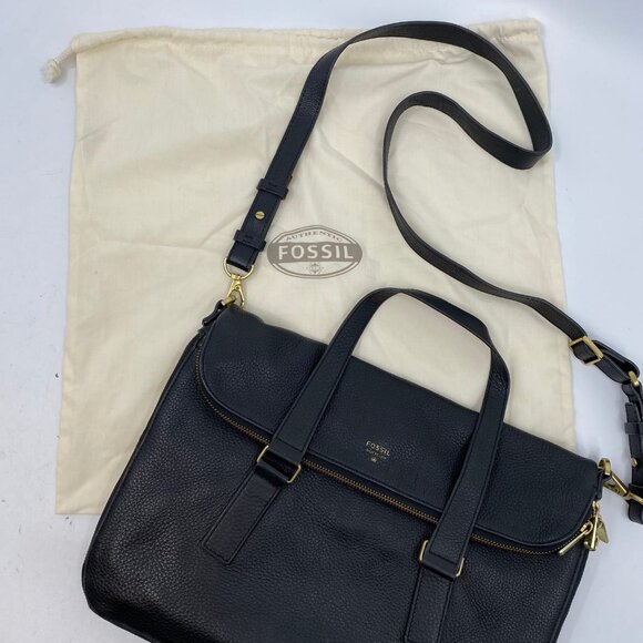 Fossil Black Leather Preston Expandable Messenger Bag | Small Messenger Style - Picture 7 of 10